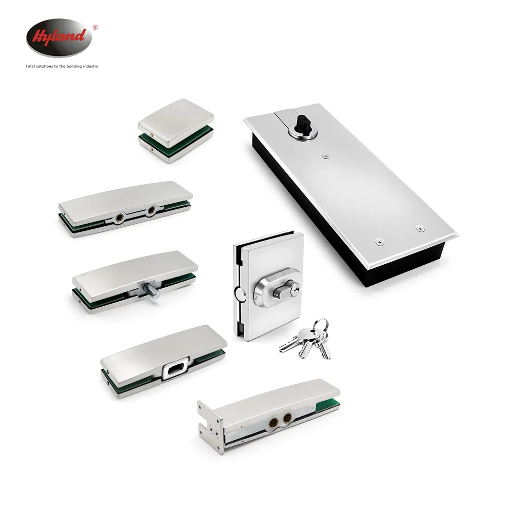 Stainless steel glass door patch fitting set with cover plates and pivots